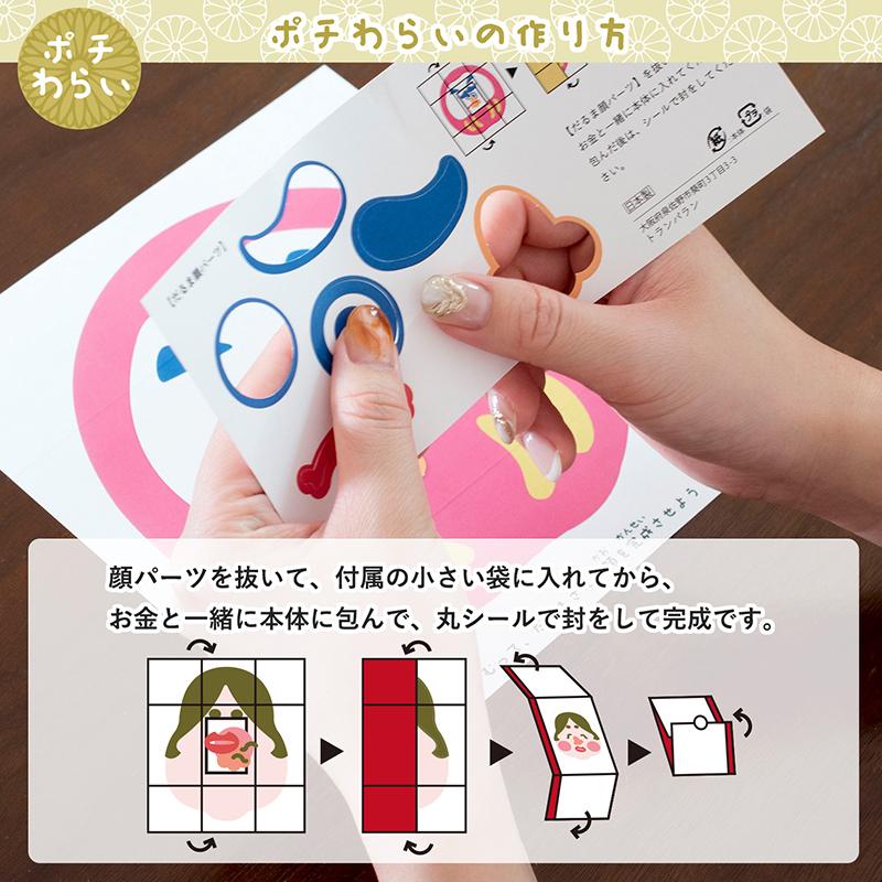 おみくじや福笑いがポチ袋と合体した立体型ポチ袋